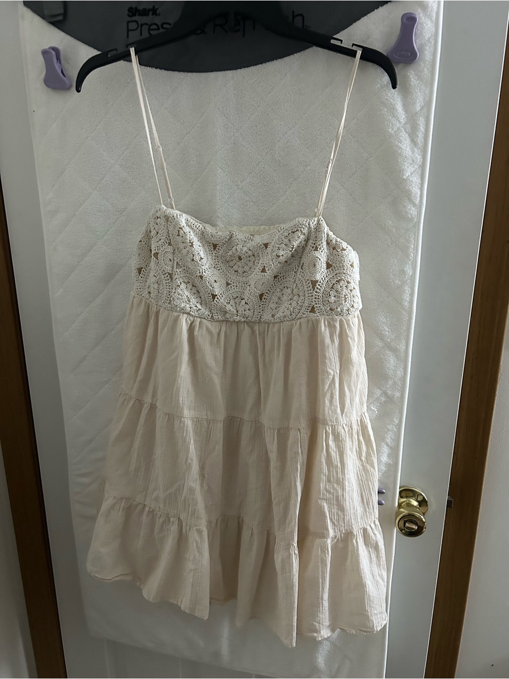 Cream Crochet Bodice Tiered Spaghetti-Strap Dress